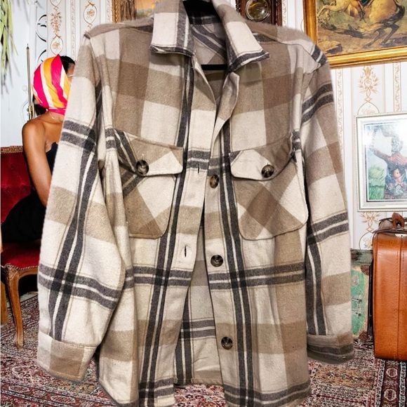 Plaid Button-Up Jacket - Picture 1 of 3